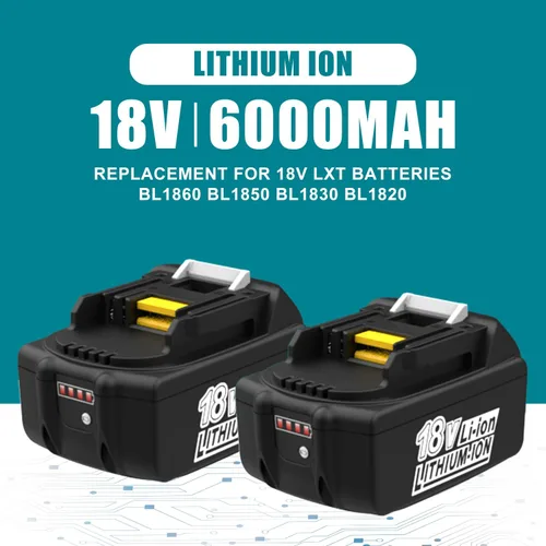 Miniatura 2 de Paquete de 2 baterías de 18 V 6.0 Ah y cargador de repuesto para baterías Makita BL1860 BL1850 BL1840 BL1830B y cargador rápido DC18RD