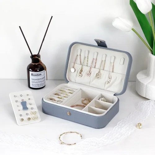Miniatura 6 de KAMIER Joyero de piel sintética Joyero acolchado de diamante de viaje para anillos, aretes, collares, organizador de joyas portátil de lujo