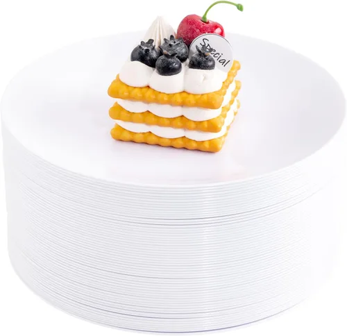 Hioasis 100 platos de plástico blanco para fiestas, platos llanos desechables de 7.5 pulgadas, resistentes, elegantes y elegantes para bodas y bodas