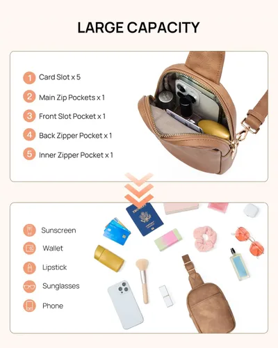 Miniatura 101 de Telena Riñonera pequeña para mujer, de cuero, cangureras, bolsa de pecho para mujer