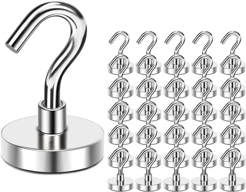 Miniatura 14 de MIKEDE Ganchos magnéticos negros resistentes de 30 libras, imanes fuertes con ganchos de metal para soportes colgantes al aire libre, 6 ganchos