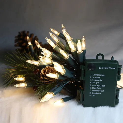 Miniatura 4 de Luces de Cadena Operadas por Batería, 50 LED 18 pies Luces de Navidad Luces Mini con Temporizador y 8 Modos, para Árbol de Navidad, Corona, Fiesta