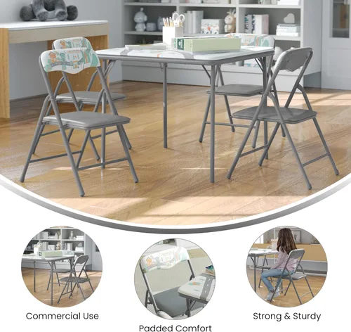 Miniatura 4 de Flash Furniture Mindy Kids - Juego de mesa y sillas cuadradas plegables de 5 piezas para guardería y aulas, juego de mesa de actividades y sillas