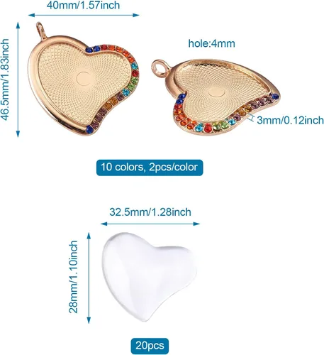 Miniatura 3 de Craftdady 20 bandejas colgantes de bisel de diamantes de imitación de corazón, base de camafeo, ajuste de cabujón, dijes en blanco de 1.831 x 1.575