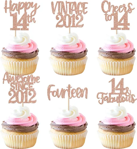 Miniatura 105 de Rsstarxi Paquete de 24 adornos para cupcakes vintage 2019 con purpurina negra para 5º cumpleaños, saludos a 5, cinco, 5, 5 fabulosos para cupcakes