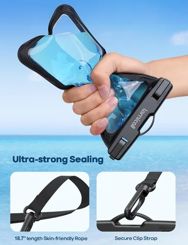 Miniatura 6 de Lamicall Funda impermeable para teléfono iPhone 17 16 15 14 13 12 Pro Max Plus XS, bolsas de equipo de natación para 4-7 pulgadas, negro y negro