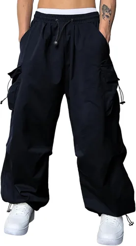 Miniatura 14 de JMIERR Pantalones Cargo Holgados para Hombre de Moda Casuales Pantalón de Paracaídas Ajuste Holgado Harem Joggers con Bolsillos para Ropa Urbana