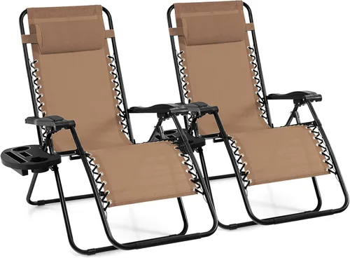 Miniatura 25 de Giantex Zero Gravity - Silla reclinable para patio al aire libre con portavasos y almohada extraíble, respaldo ajustable, silla de salón