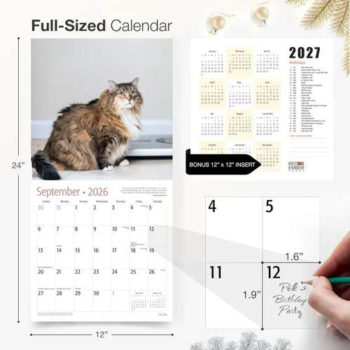 Miniatura 5 de RED EMBER Fat Cats - Calendario de pared 2026 de 12 meses, abierto de 12 x 24 pulgadas, papel grueso y resistente, regalo de vacaciones, calendario
