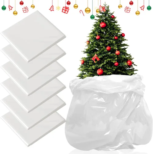 Windyun 6 fundas para árbol de Navidad de 9 x 6 pies, bolsas de almacenamiento para árboles de hasta 9 pies de alto (blanco)