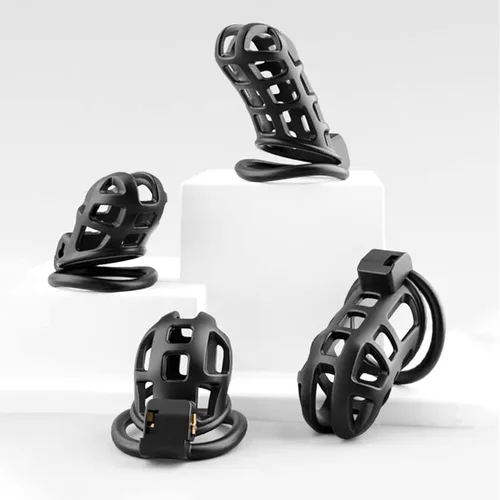 Miniatura 6 de Jaula de castidad masculina de resina 3.0 con 4 tamaños de anillos, jaula de castidad pequeña, jaula ligera para el pene, juguetes sexuales
