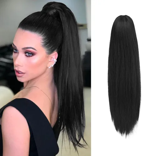 Miniatura 17 de BARSDAR Extensión de cola de caballo corta y recta - Extensiones de pelo con cordón de 16 pulgadas, rubio para mujeres - Extensiones de pelo Rubio