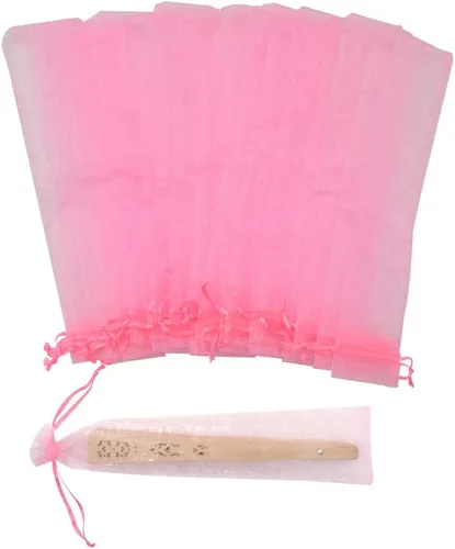 Miniatura 14 de 50 bolsas de organza transparente para abanicos, bolsas de regalo de organza plegables de 2 x 10 pulgadas con cordón, bolsas de seda para recuerdos
