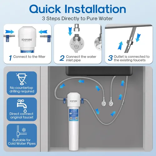 Miniatura 5 de ICEPURE WFS5300A-20 5 años o 40K galones Sistema de filtración de agua bajo fregadero, de ultra alta capacidad, certificado NSF/ANSI CAN372 y 42