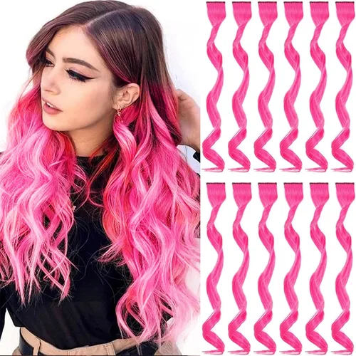 Miniatura 11 de 12 extensiones de cabello verde con clip, extensiones rizadas y onduladas de color para niños y niñas, extensiones sintéticas con reflejos