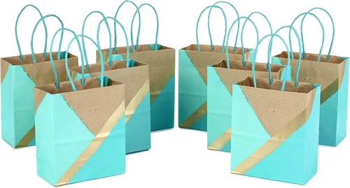 Hallmark Bolsas de regalo pequeñas de papel de 6 pulgadas (paquete de 8 unidades, papel kraft, turquesa y menta) para Navidad, cumpleaños, bodas,