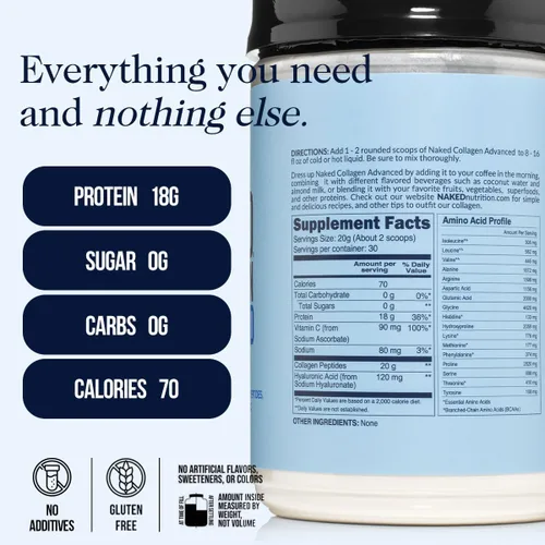 Miniatura 4 de NAKED Collagen Advanced - Proteína en polvo de péptidos, ácido hialurónico, vitamina C, suplemento de colágeno hidrolizado alimentado con pasto