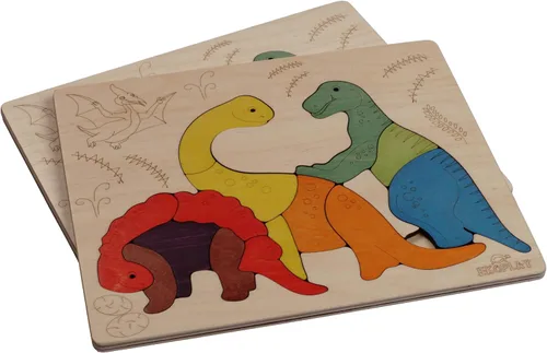 Miniatura 5 de Rompecabezas de madera Jurassic Rompecabezas de 15 piezas Dinosaurios para niños de 3 años en adelante