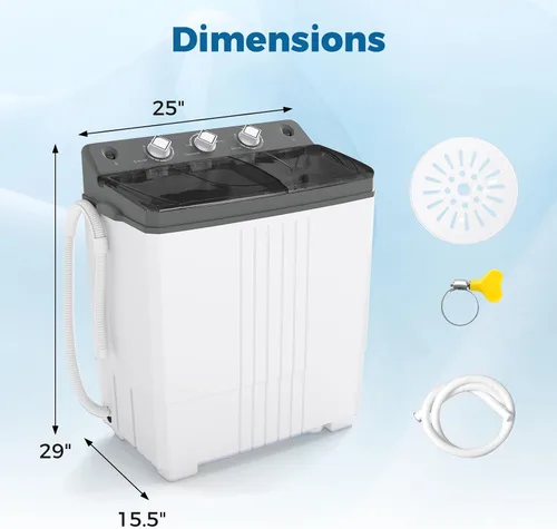 Miniatura 3 de COSTWAY Lavadora Portátil, Doble Tina de 20 Libras de Capacidad, Lavadora de 12 Libras y Centrifugadora de 8 Libras con Bomba de Drenaje, Control