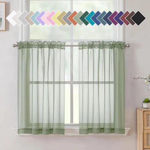 Miniatura 49 de Aiyufeng 2 paneles de cenefa transparente negra de 14 pulgadas de largo, cortinas cortas negras transparentes para dormitorio, cortinas de cocina