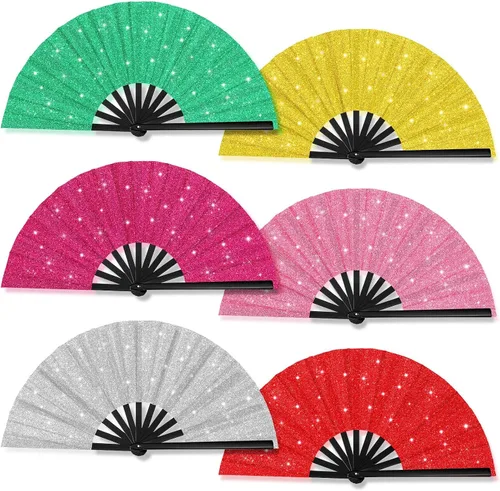 Miniatura 13 de Leinuosen 10 abanicos plegables chinos grandes para baile de línea, abanicos de mano plegables de 13 pulgadas para botas rave popping clacking