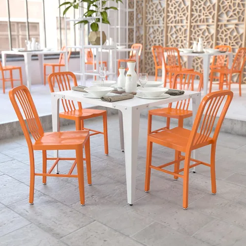 Miniatura 15 de Flash Furniture Silla de metal rojo de grado comercial para interiores y exteriores