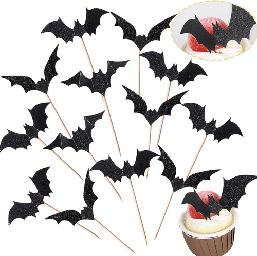 Miniatura 10 de Rsstarxi Paquete de 24 adornos para cupcakes Little Boo con purpurina, bruja, gato, calabaza, castillo, fantasma, magdalenas, alimentos, decoración