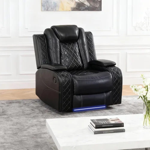 Miniatura 17 de Juegos de muebles de sala de estar, sofá modular reclinable eléctrico con luces LED, juego de sofá de cuero, sofá reclinable para sala de estar