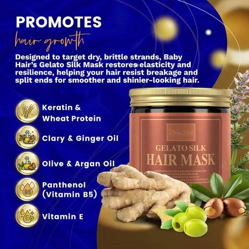 Miniatura 4 de Baby Hair - Mascarilla de seda de gelato para mujeres, queratina hidrolizada, jengibre recto y rizado, mascarillas capilares de aceite de oliva