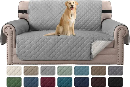 Miniatura 9 de H.VERSAILTEX Funda de sofá resistente al agua para sofá de 3 cojines, reversible, protector de muebles acolchado con correa elástica, funda de sofá