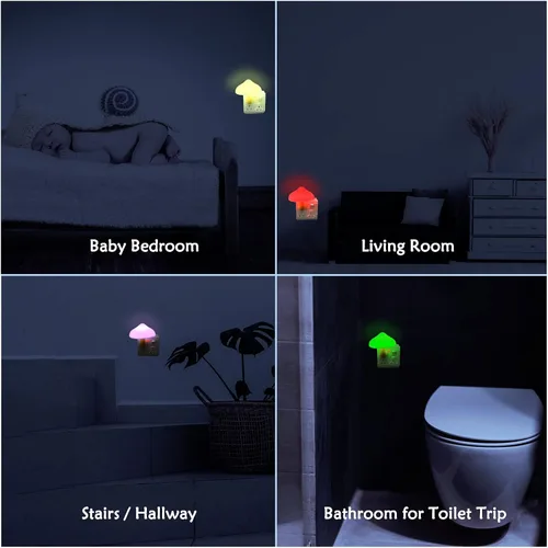 Miniatura 3 de Luces nocturnas LED con sensor en forma de hongo - 2 unidades, enchufe de pared con 7 colores cambiantes, lámpara mini de ensueño, luz nocturna