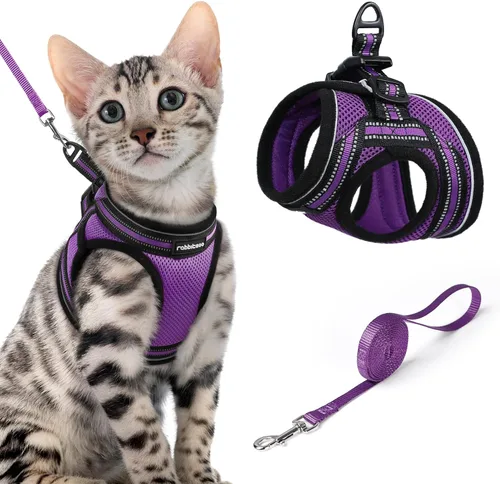 rabbitgoo Juego de arnés y correa para gatos para caminar, a prueba de escapes, chaleco suave ajustable para gatitos con tira reflectante para