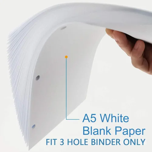 Miniatura 2 de Papel de relleno A5, repuestos para planificador de 3 agujeros, organizador, carpetas, total de 100 hojas/200 páginas, 100gsm, en blanco, papel