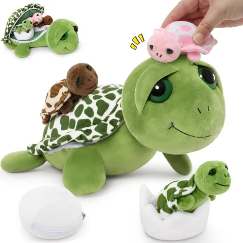 Miniatura 12 de MorisMos - Animales de peluche de lagarto, mamá camaleón gigante de 27 pulgadas con 4 lagartos bebés, juguetes para niños y niñas, mamá iguana