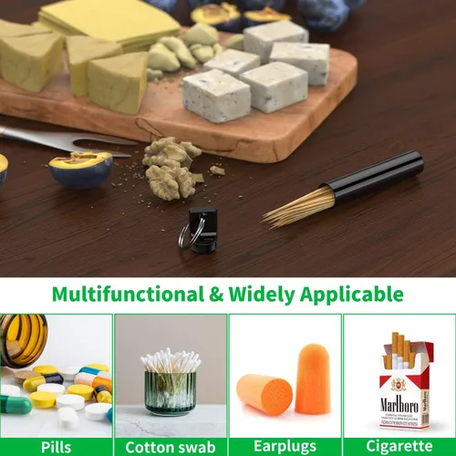 Miniatura 3 de Caja portátil de metal para palillos de dientes, 3 piezas, bolsillo impermeable, contenedor para palillos de dientes con llavero para picnic al aire