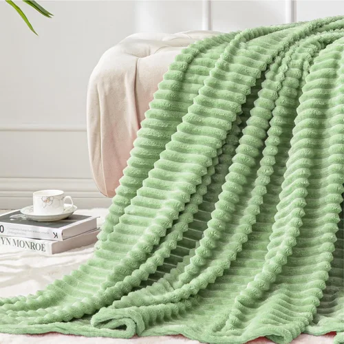 BEDELITE Manta de Forro Polar para Sofá – Manta Decorativa Difusa Suave y Cálida de Jacquard Acanalado en 3D – Mantas de Tiro Acogedoras, Verde