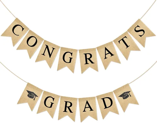 G2PLUS Cartel de felicitaciones graduadas, pancarta de decoración de fiesta de graduación preencordada para la escuela, guirnalda rústica de