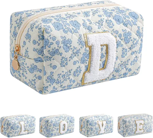 Miniatura 45 de Bolsa de maquillaje alfabética JOVAKIT, bolsa de cosméticos para mujeres, regalos de Navidad para niñas de 6 a 18 años, neceser de viaje con flores