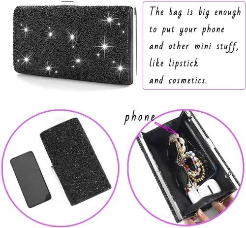 Miniatura 3 de ELABEST Bolso de mano de noche con purpurina de doble cara con diamantes, bolso cruzado, bolsa de fiesta de boda para mujer