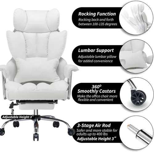 Miniatura 4 de Efomao Silla de oficina grande y alta, silla ejecutiva de respaldo alto resistente de 400 libras con asiento extra ancho de 23.6 pulgadas, silla