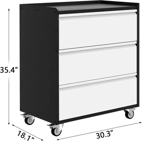 Miniatura 3 de IDEALHOUSE Armario de herramientas rodante resistente con 3 cajones, carrito de almacenamiento de metal industrial para organización de garaje