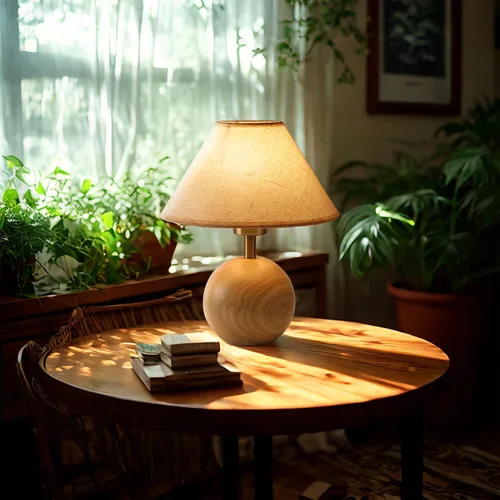 Miniatura 7 de lámpara de mesa de madera para recámara, lámpara de escritorio pequeña con pantalla de tela de lino para sala de estar, lámparas de ambiente