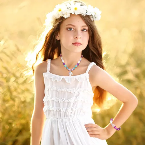 Miniatura 30 de Sumind 6 juegos de joyas para niñas pequeñas, collar de cuentas y pulsera para disfraz, joyas, regalos de princesa para fiestas (estilo mágico)