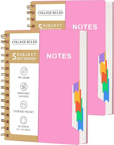 Miniatura 12 de CAGIE Cuadernos de espiral para trabajo escolar con pestañas divisorias extraíbles, cuaderno de 5 materias de 8.5 x 11 pulgadas, a rayas