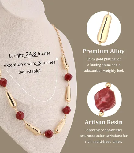 Miniatura 7 de Collares largos de cuentas de oro para mujer, collar de cadena larga con cuentas de resina gruesaperlas, regalos de joyería de oro