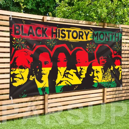 Miniatura 4 de Pancarta de fondo del mes de la historia negra, 78 x 43 pulgadas, tamaño grande, pancartas de fondo rojo, naranja y verde, suministros de decoración
