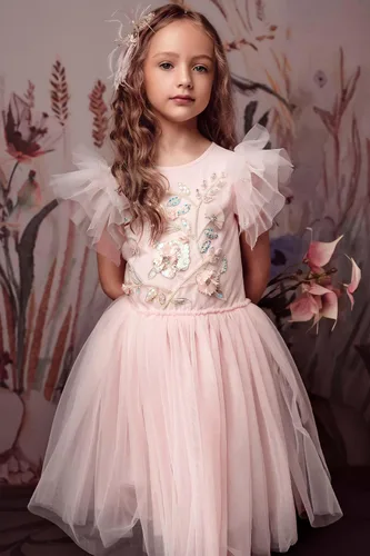 Miniatura 3 de Vestido tutú para niñas, vestido de tul bordado, vestido escalonado de flores para niñas pequeñas, para boda, cumpleaños, accesorio de fotos