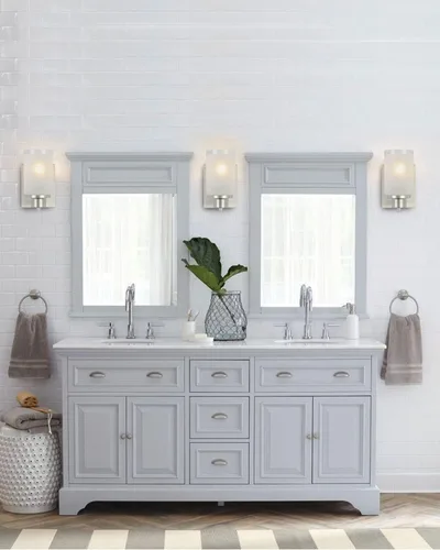 Miniatura 3 de 2 unidades de lámpara de pared para baño, lámpara de pared moderna para interior con pantallas de vidrio esmerilado color lino blanco y acabado