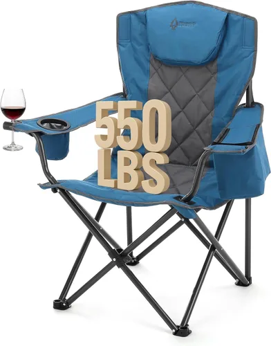 Miniatura 15 de ARROWHEAD OUTDOOR Silla plegable portátil de lujo para campamento con reposacabezas, portavasos y vidrio, enfriador de 6 latas, bolsa de transporte