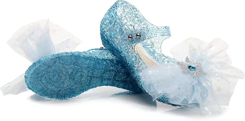 Miniatura 6 de OMGard Zapatos de gelatina para niñas, sandalias de cumpleaños de princesa de reina de la nieve para niñas pequeñas, sandalias azules con purpurina